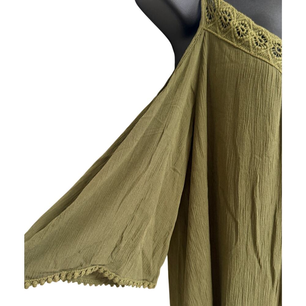 NAIF Women Plus Size Tunic Dress 2X Cold Shoulder Green Lined Cold Shoulder New - Picture 3 of 11